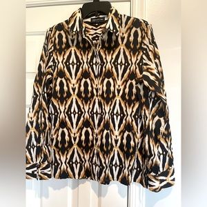 Jones New York women’s gold patterned button down blouse size Large